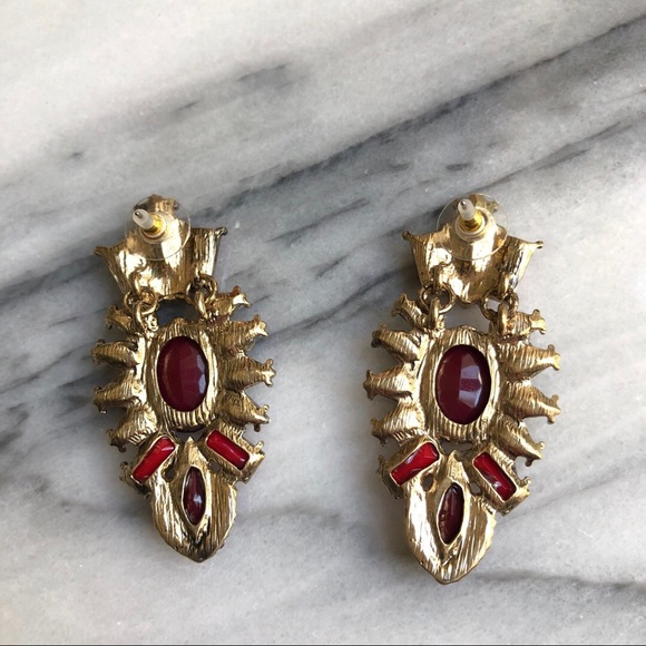 Red framed acrylic stone statement drop earrings - Picture 6 of 8